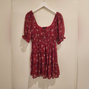 Francesca's | Red Floral Dress with Puff Sleeves | Size M